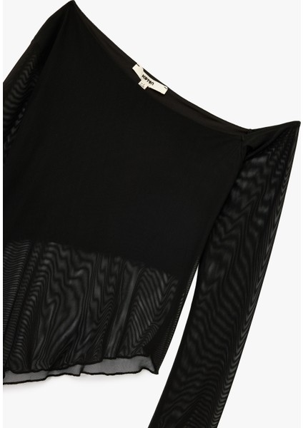 Asimetrik Kesim Astarlı Uzun Kollu Tül Tişört modelleri