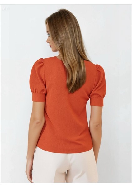 Kadın Oranj Kare Yaka Örme Bluz HZL22W-BD104091 fırsatları