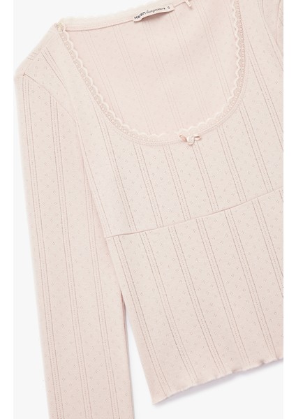 Pamuklu Uzun Kollu U Yaka Crop Pijama Üstü modelleri