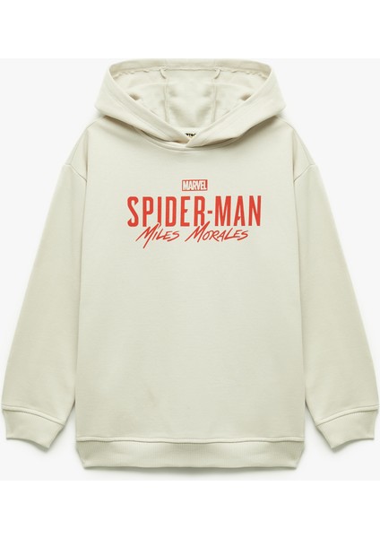 Lisanslı Örümcek Adam Baskılı Uzun Kollu Şardonlu Pamuklu Kapşonlu Sweatshirt