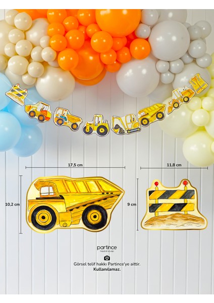 3 Parça Inşaat Tema Pasta Süsü Cake Topper Banner ve 6 Adet Metalik Gold Mum Doğum Günü Süsleme Parti Seti indirimleri