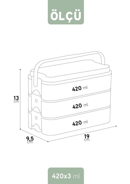 1260 ml 3 Katlı Kapaklı Çatal Bıçaklı Beslenme Kutusu Lunch Box Beslenme Kabı - Yeşil indirimleri