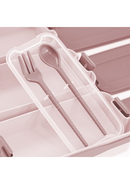 1260 ml 3 Katlı Kapaklı Çatal Bıçaklı Beslenme Kutusu Lunch Box Beslenme Kabı - Pembe modelleri