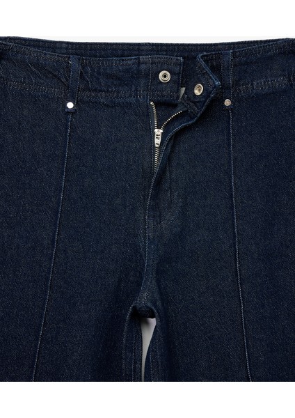 Yüksek Bel Pamuklu Metal Aksesuarlı Nervürlü Kısa Jean Pantolon - Culotte Jeans fırsatları