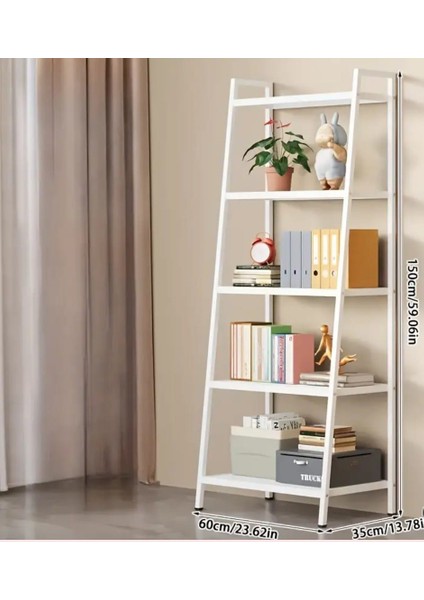 3 Katlı Merdiven Kitaplık Metal Çerçeve Açık Raf Düzenleyici Beyaz Dikey Depolama Rafı 60*110 cm fırsatları