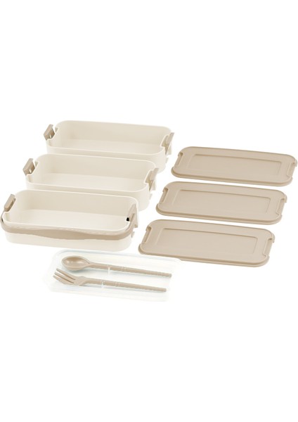 1260 ml 3 Katlı Kapaklı Çatal Bıçaklı Beslenme Kutusu Lunch Box Beslenme Kabı - Kahve fiyatları