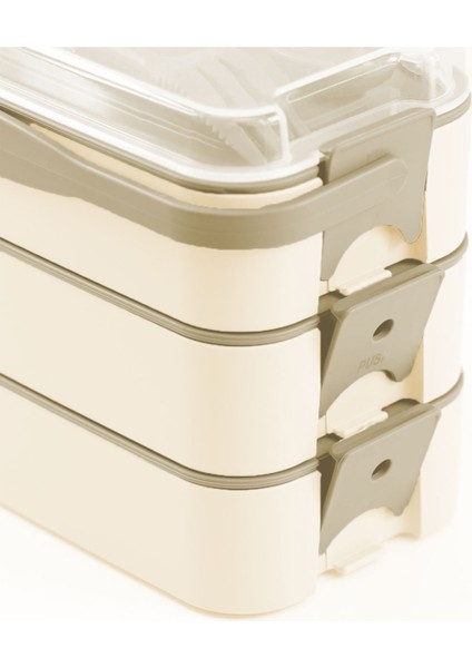 1260 ml 3 Katlı Kapaklı Çatal Bıçaklı Beslenme Kutusu Lunch Box Beslenme Kabı - Kahve fırsatları