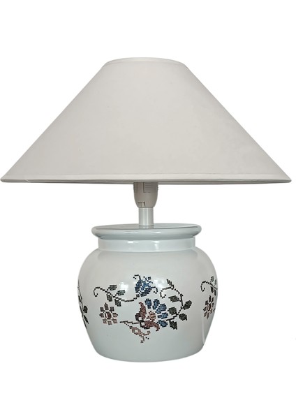 Nedal Desen Baskılı Minimal Beyaz Abajur