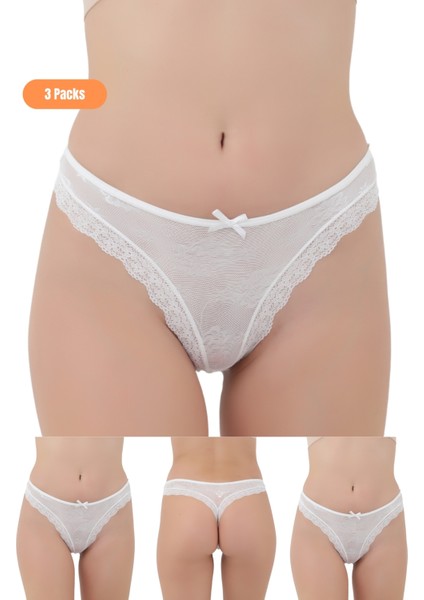 Kadın 3 Adet Dantelli Transparan Külot