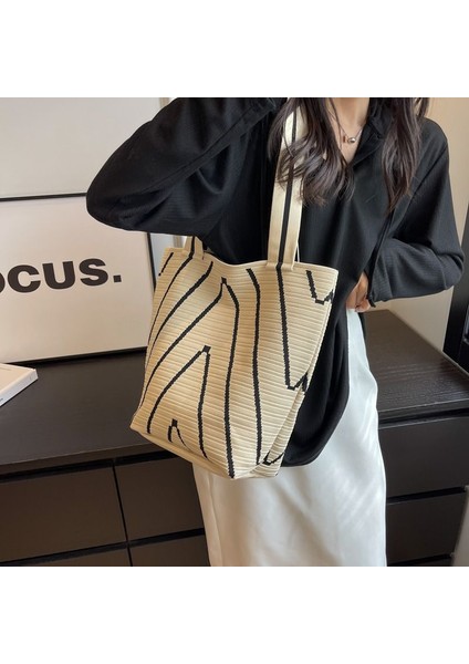 Dalgalı Örgü Alışveriş Büyük Kapasiteli Omuz Çantası (Yurt Dışından) fırsatları