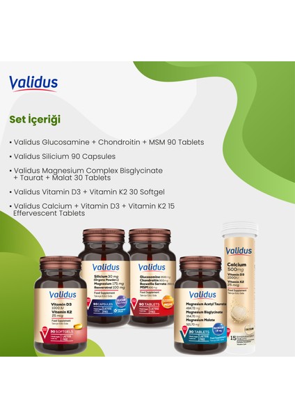 Eklem Destek Seti - Glucosamine - Silicium - Magnesium - D3 K2 - Calcium fiyatları