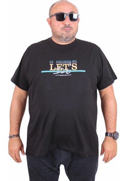 Erkek Büyük Beden Sıfır Yaka Tişört Let's Do It 25186 Sıyah