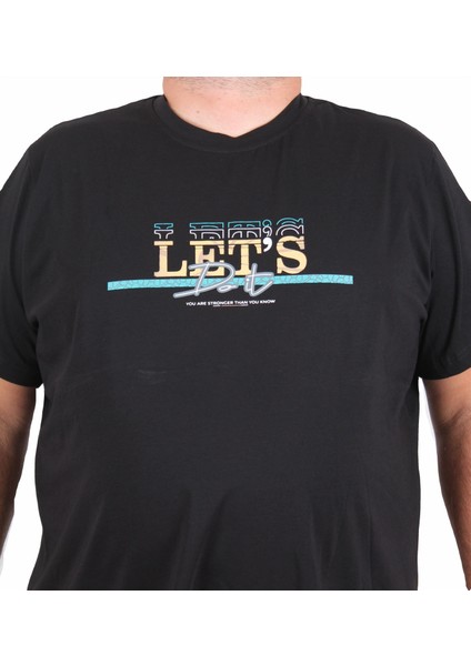 Erkek Büyük Beden Sıfır Yaka Tişört Let's Do It 25186 Sıyah fiyatları