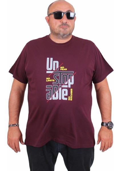 Erkek Büyük Beden Sıfır Yaka Tişört Un Stop Able 25181 Murdum