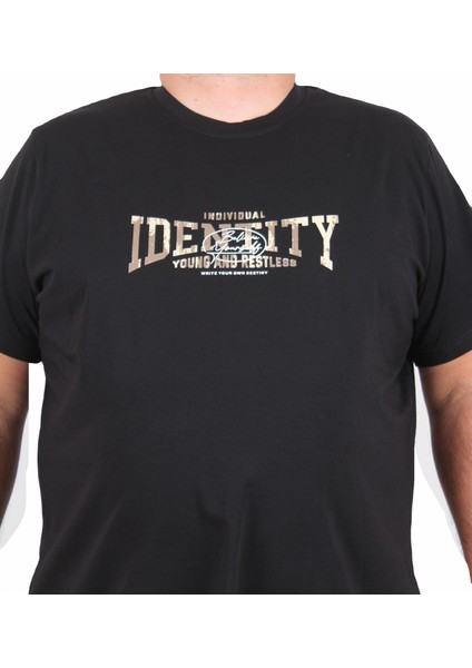 Erkek Büyük Beden Sıfır Yaka Tişört Identity 25189 Sıyah fiyatları