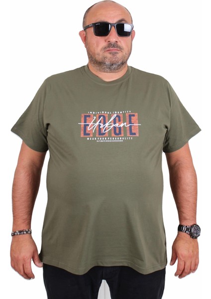 Erkek Büyük Beden Sıfır Yaka Tişört Edge 25190 Hakı