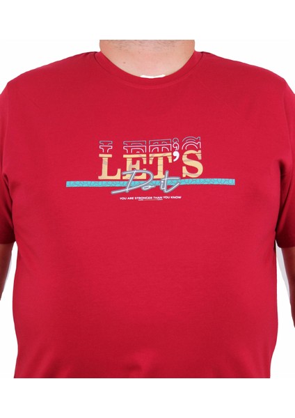 Erkek Büyük Beden Sıfır Yaka Tişört Let's Do It 25186 Bordo fiyatları