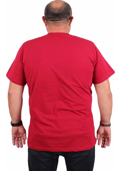 Erkek Büyük Beden Sıfır Yaka Tişört Let's Do It 25186 Bordo modelleri