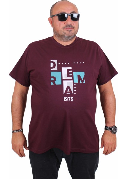 Erkek Büyük Beden Sıfır Yaka Tişört Dream 25183 Murdum