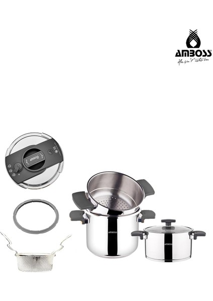 Cook Master 7 Parça Çok Fonksiyonlu Paslanmaz Çelik Buharlı Düdüklü Tencere Seti - Siyah