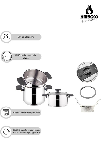 Cook Master 7 Parça Çok Fonksiyonlu Paslanmaz Çelik Buharlı Düdüklü Tencere Seti - Siyah fiyatları