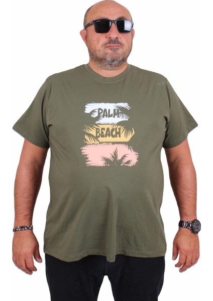 Erkek Büyük Beden Sıfır Yaka Tişört Palm Beach 25188 Hakı