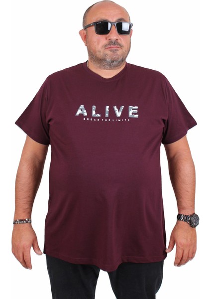Erkek Büyük Beden Sıfır Yaka Tişört Alive 25187 Murdum