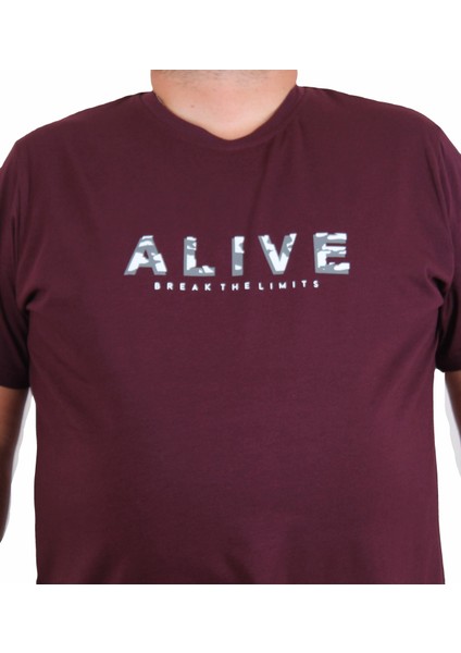 Erkek Büyük Beden Sıfır Yaka Tişört Alive 25187 Murdum fiyatları