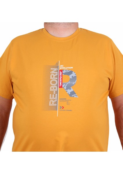 Erkek Büyük Beden Sıfır Yaka Tişört Re-Born 25185 Hardal fiyatları