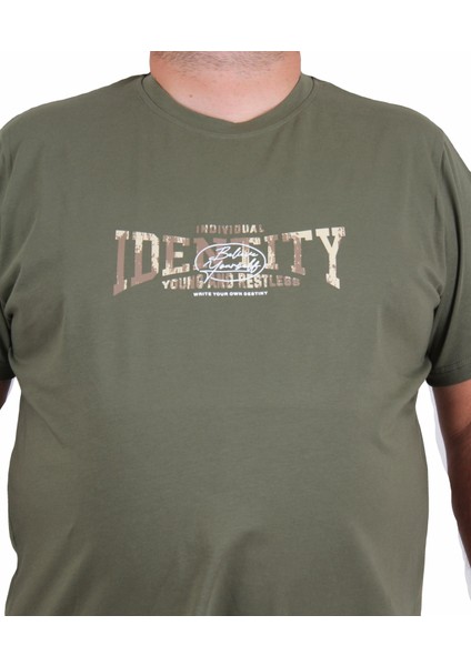 Erkek Büyük Beden Sıfır Yaka Tişört Identity 25189 Hakı fiyatları