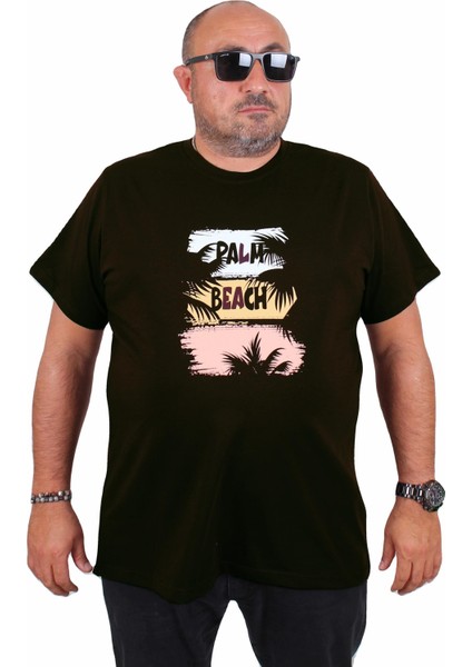 Erkek Büyük Beden Sıfır Yaka Tişört Palm Beach 25188 Sıyah