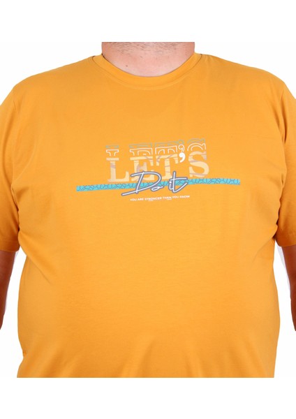 Erkek Büyük Beden Sıfır Yaka Tişört Let's Do It 25186 Hardal fiyatları