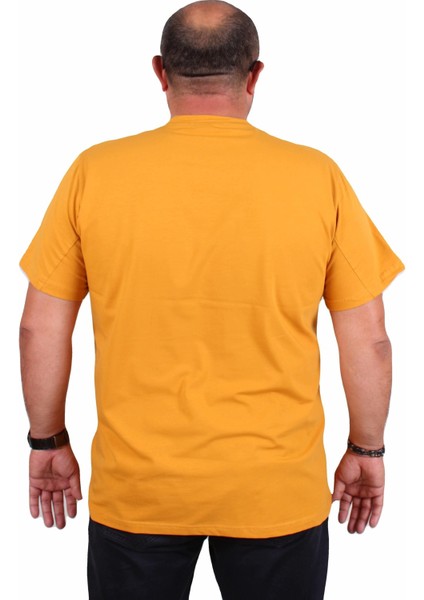 Erkek Büyük Beden Sıfır Yaka Tişört Let's Do It 25186 Hardal modelleri