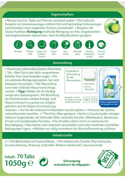 Classic Yeşil Limon Bulaşık Makinesi Tabletleri – 70 Adet, Soda Gücü, Vegan fiyatları