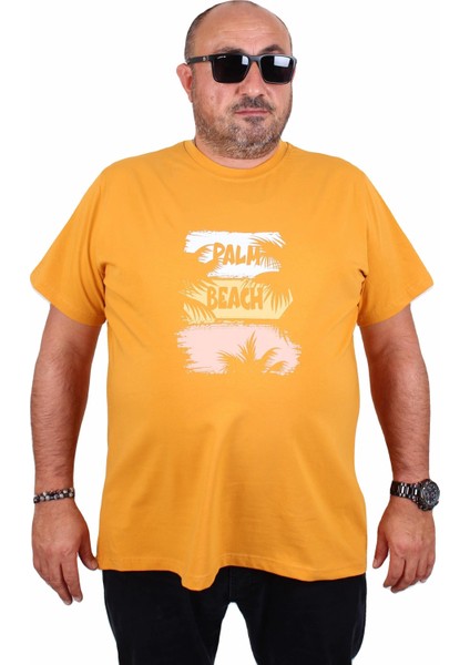 Erkek Büyük Beden Sıfır Yaka Tişört Palm Beach 25188 Hardal