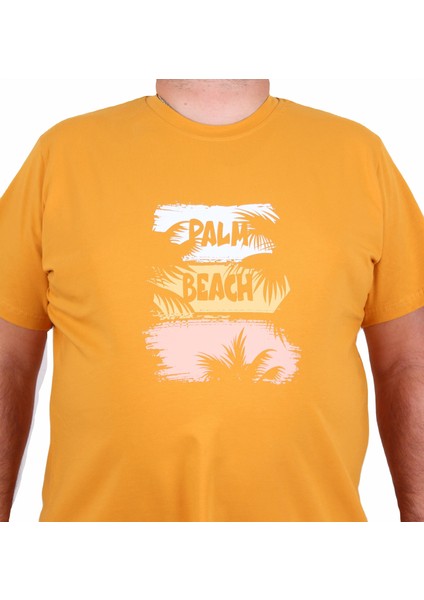 Erkek Büyük Beden Sıfır Yaka Tişört Palm Beach 25188 Hardal fiyatları