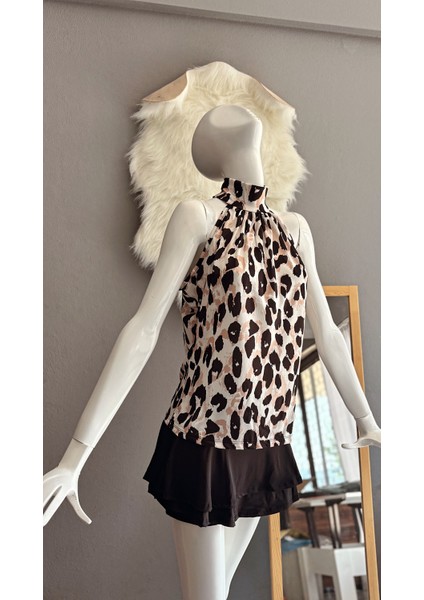 Leopar Desenli Mikro Kumaş Bluz 56CM modelleri