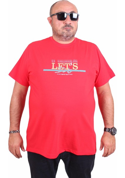 Erkek Büyük Beden Sıfır Yaka Tişört Let's Do It 25186 Kırmızı