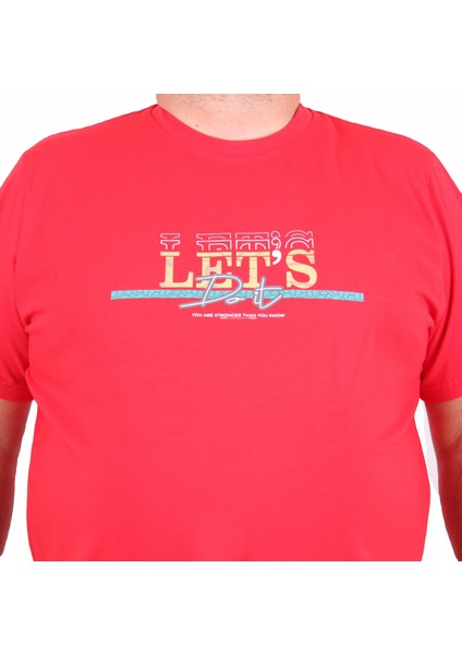 Erkek Büyük Beden Sıfır Yaka Tişört Let's Do It 25186 Kırmızı fiyatları