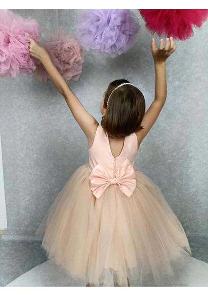 Kız Çocuk Ada Model Abiye Somon Bel Incili Elbise modelleri