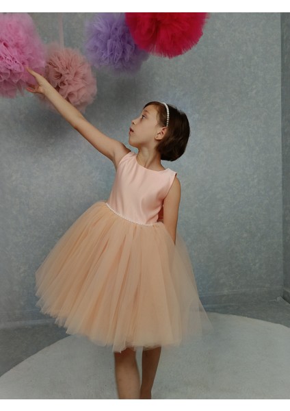 Kız Çocuk Ada Model Abiye Somon Bel Incili Elbise fırsatları