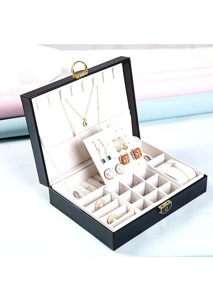 Mücevher Kutusu Organizer Düzenleyici Beyaz Kutusu Anahtarlı Kolye Küpe Saat Kutusu