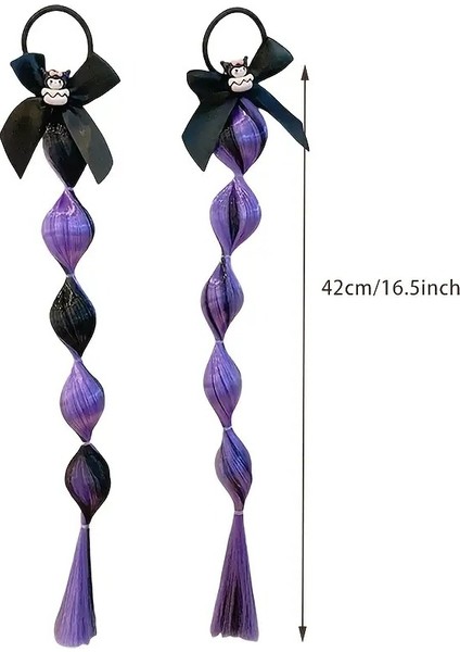 Kuromi Anime Model Siyah Saten Fiyonk Detaylı Bukle Lila Siyah Saç Çocuk 2 Li Lastik Toka fiyatları