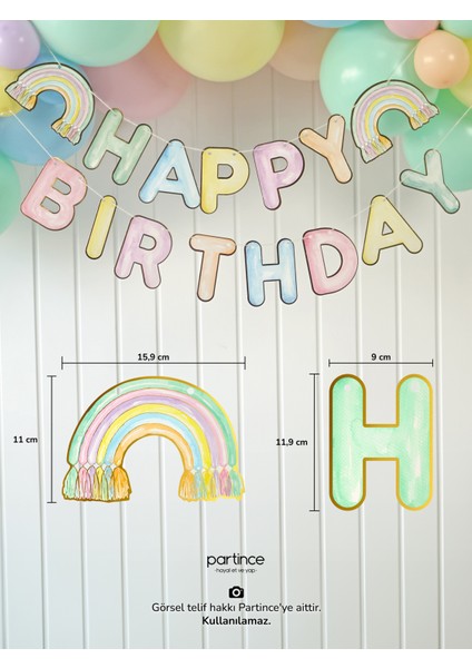3 Parça Gökkuşağı Happy Birthday Doğum Günü Süsü Happy Birthday Pasta Süsleme Seti fiyatları