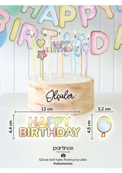 3 Parça Gökkuşağı Happy Birthday Doğum Günü Süsü Happy Birthday Pasta Süsleme Seti modelleri