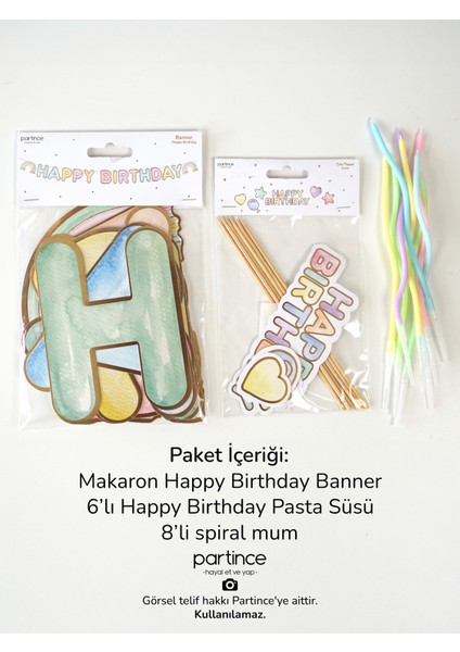 3 Parça Gökkuşağı Happy Birthday Doğum Günü Süsü Happy Birthday Pasta Süsleme Seti fırsatları