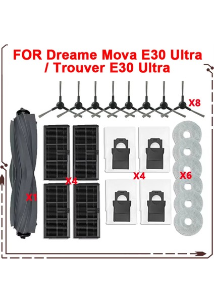 Dreame Mova E30 Ultra /trouver E30 Ultra Vakum Parçaları Ana Tricut Silindir Yan Fırça Hepa Filtre Paspas Bezi Toz Torbası (Yurt Dışından)