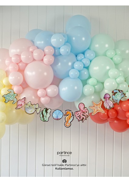 3 Parça Deniz Canlıları Tema Pasta Süsü Cake Topper Banner ve 6'lı Metalik Gold Mum Doğum Günü Süsleme Parti Seti modelleri