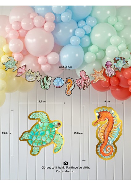 3 Parça Deniz Canlıları Tema Pasta Süsü Cake Topper Banner ve 6'lı Metalik Gold Mum Doğum Günü Süsleme Parti Seti indirimleri