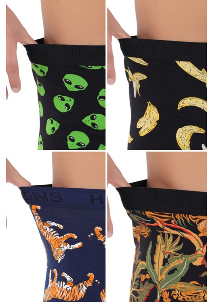 Erkek Desenli Renkli Pamuklu Boxer 4'lü Paket modelleri